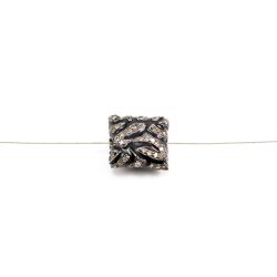925 Sterling Silver Square Shape Pave Diamond Bead With Black Enamel.