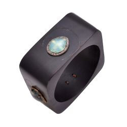 925 Sterling Silver Diamond Bangle With Chalcedony Stone.  J-1092