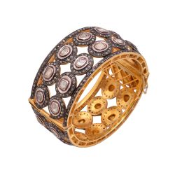 Beautiful 925 Sterling Silver Diamond Bangle Studded With Polky Stone. J-1111