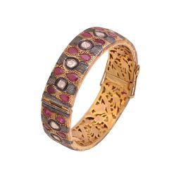925 Sterling Silver Gold Black Rhodium Plated Bangle -  Silver Diamond Bangle