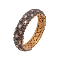 925 Sterling Silver  Bangle with Rose Cut Diamond & Polky Diamond,  J-1118