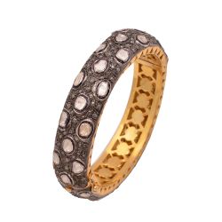  925 Sterling Silver Diamond Bangle - Rose Cut Diamond And Polki Diamond, J-1120
