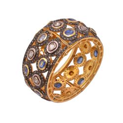 925 Sterling Silver Diamond Bangle Studded With Kyanite, Rose Cut Diamond - J-1122