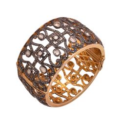 925 Sterling Silver Diamond Bangle Studded With Polki Diamond, J-1138 