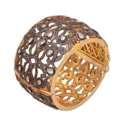 925 Sterling Silver Diamond Bangle With  Polki Diamonds - J-1141