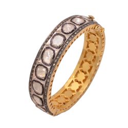 925 Sterling Silver Diamond Bangle With Rose Cut Diamond And Polki Diamond