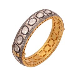 925 Sterling Silver Diamond Bangle Studded With Rose Cut Diamond - J-1149 