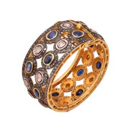 925 Sterling Silver  Diamond Bangle Studded With Kyanite Stone -  J-1151 
