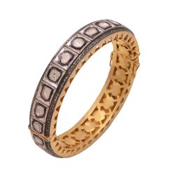 925 Sterling Silver Diamond Bangle With Rose Cut Diamond - J-1161