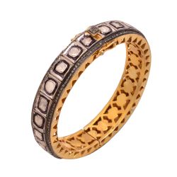 925 Sterling Silver Diamond Bangle Studded With Rose Cut Diamond - J-1163 