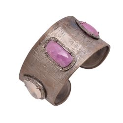  925 Sterling Silver Diamond Bangle With Rose Cut Diamond,Multi Sapphire Stone, J-1180 