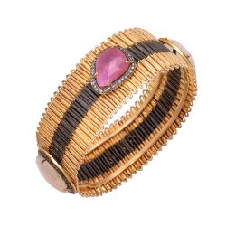 925 Sterling Silver Diamond Bangle -  Multi Sapphire, Rose Cut Diamond - J-1183