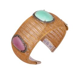 925 Sterling Silver Diamond Bangle Studded With Rose Cut Diamond And Multi Sapphire, Amazonite -  J-1192
