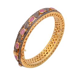 Silver Diamond Bangle With Natural Ruby And Diamonds -J-1225  