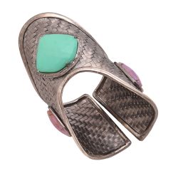 925 Sterling Silver Diamond Bangle -  Rose Cut Diamond, And Multi Sapphire, Agate , J-1230