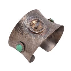 925 Sterling Silver Diamond Bangle With Rose Cut Diamond, And Agate, Rutile Quartz - J-1234