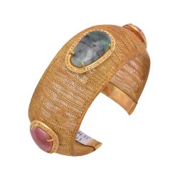 925 Sterling Silver  Diamond Bangle Studded With Rose Cut Diamond, Pink Sapphire And Emerald -J-1238 