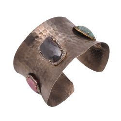 925 Sterling Silver Diamond Bangle With Rose Cut Diamond,  And Emerald, Multi Sapphire - J-1240