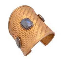 925 Sterling Silver Gold Plating Diamond Bangle -  J-1241