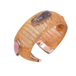 925 Sterling Silver Diamond Bangle With Gold Plating - J-1251