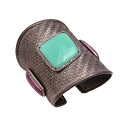  925 Sterling Silver Diamond Bangle With Rose Cut Diamond And Multi-Stone -  J-1253