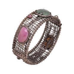 925 Sterling Silver Diamond Bangle Studded With Rose Cut Diamond And Multi Stone -  J-1254