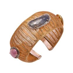 925 Sterling Silver Diamond Bangle  - Rose Cut Diamond And Multi Sapphire, J-1255