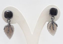 Victorian Jewelry, Silver Diamond Earring With Rose Cut Diamond And Smoky Quartz Stone Studded  In 925 Sterling Silver Black Rhodium Plating. J-1282