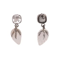 Victorian Jewelry, Silver Diamond Earring With Rose Cut Diamond And White Quartz Stone Studded  In 925 Sterling Silver Black Rhodium Plating.J-1301