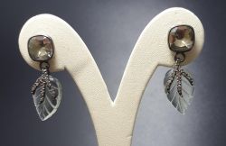 Victorian Jewelry, Silver Diamond Earring With Rose Cut Diamond And Green Amethyst  Stone Studded In 925 Sterling Silver Black Rhodium Plating. J-1312