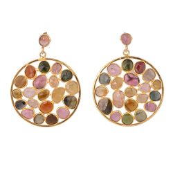 Elegant 925 Sterling Silver Diamond Earring With Multi Tourmaline Stone - J-1343