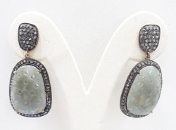 925 Sterling Silver Diamond Earring Studded With Sapphire Stone -   J-1351
