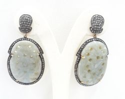925 Sterling Silver Diamond Earring In Sapphire Stone With Black Rhodium Plating - J-1354