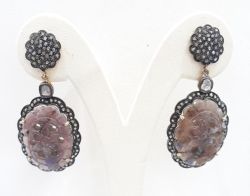Lovely 925 Sterling Silver Diamond Earring Studded With Polki Diamond &  Sapphire Stone - J-1355