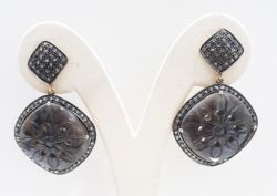 Natural 925 Sterling Silver Diamond Earring In Black Rhodium Plating - J-1357