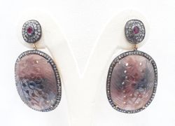 925 Sterling Silver Diamond Earring With Black Rhodium Plating -  J-1368