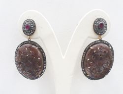 Party Fancy 925 Sterling Silver Diamond Earring Studded With Sapphire Stone - J-1374