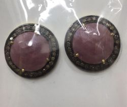 Stunning 925 Sterling Silver Diamond Earring Studded With  Pink Sapphire Stone -  J-1387
