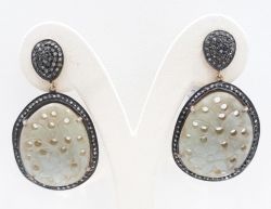 Amazing 925 Sterling Silver Diamond Earring In Green Sapphire Stone -  J-1402