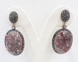 Luxury 925 Sterling Silver Diamond Earring  With Rose Cut Diamond &  Sapphire Stone -  J-1409