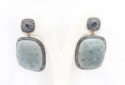 Amazing 925 Sterling Silver Diamond Earring With Green Sapphire & Kyanite Stone - J-1423