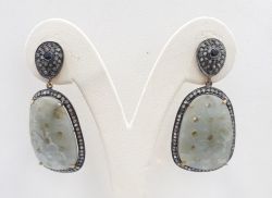  925 Sterling Silver Diamond Earring In Green Sapphire Stone - J-1438