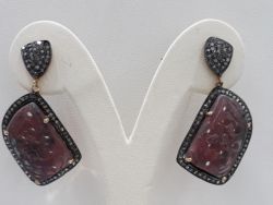 Fine 925 Sterling Silver Diamond Earring With Sapphire Stone &  Black Rhodium Plating -  J-1445