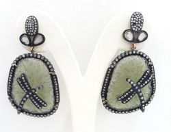Beautiful 925 Sterling Silver Diamond Earring In  Vesconite Stone - J-1483