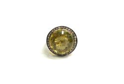 Victorian Jewelry, Diamond Ring With Rose Cut Diamond And Lemon Quartz Stone Studded In 925 Sterling Silver Gold, Black Rhodium  Plating. J-1522