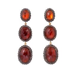 Victorian Jewelry, Silver Diamond Earring With Rose Cut Diamond And Sapphire Stone Studded In 925 Sterling Silver Gold Plating. J-159