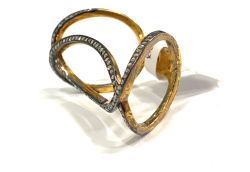 Victorian Jewelry, Silver Diamond Ring With Rose Cut Diamond Studded In 925 Sterling Silver Gold, Black Rhodium Plating. J-1620