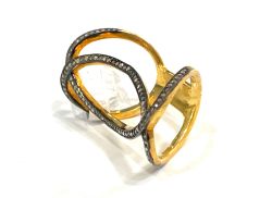 Victoiran Jewelry, Silver Diamond Ring With Rose Cut Diamond Studded In 925 Sterling Silver Gold, Black Rhodium Plating. J-1629