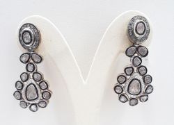 Lovely 925 Sterling Silver Diamond Earring With Ruby Stone In Gold Plating -  J-1654