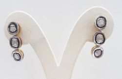 925 Sterling Silver Diamond Earring With Polki Diamond In Gold Plating -  J-1660